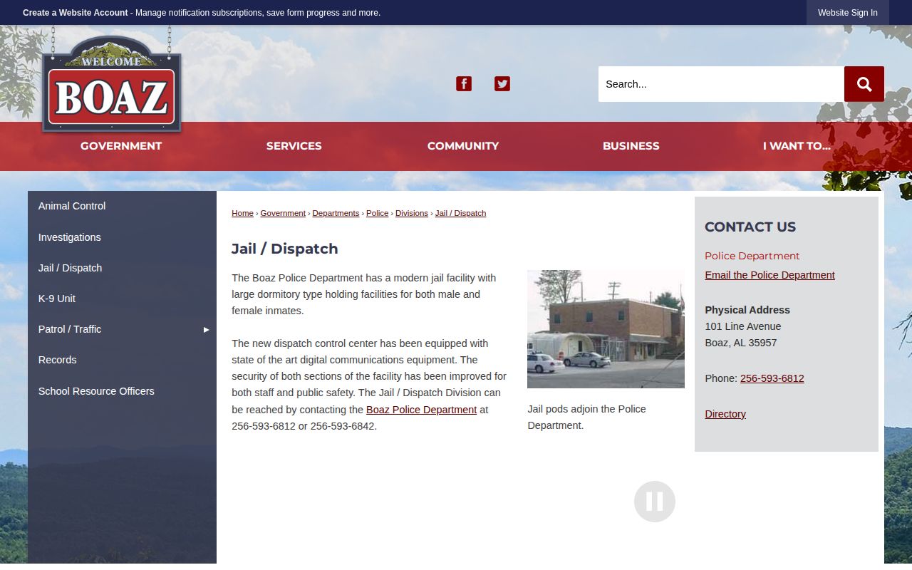 Boaz Police Jail and Dispatch municipal booking information in Marshall County