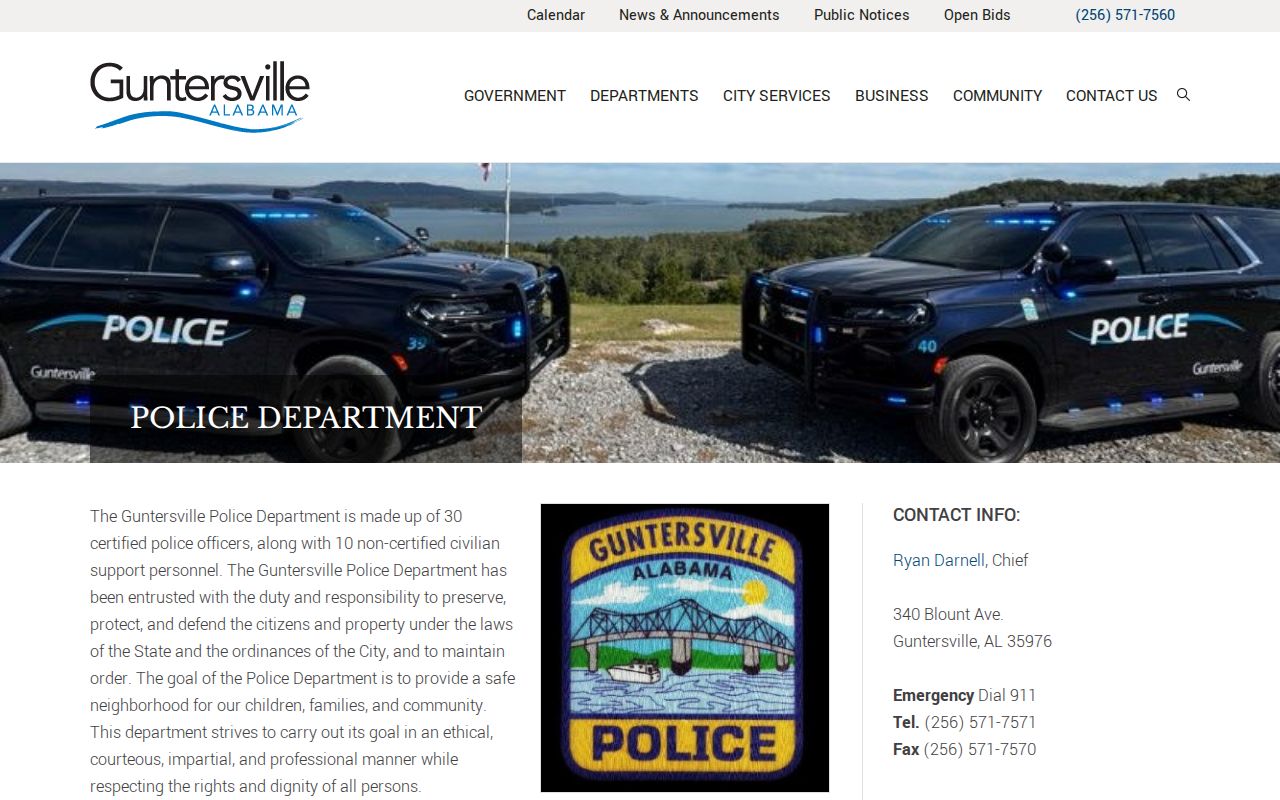 Guntersville Police Department official arrest and booking records source in Marshall County